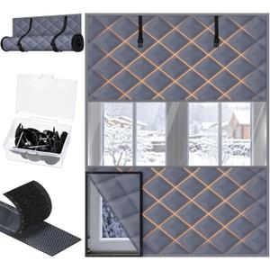 Fanfanwin Window Insulation for Winter 63" x 39 " Thermal Insulated Window Cover with Fastener Winter Insulation Kit for Cold Weather, Oxford Cloth 2 Layer Thick Cotton Filled(Gray, 1 Set)