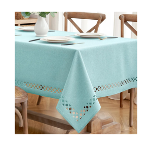 MIULEE Aqua Blue Polyester Linen Rectangle Tablecloth with Decorative Cutouts Waterproof Stain Resistant Table Cloth Light Blue Table Cover for Thanksgiving Dining Party Camping, 52 x 70 inch