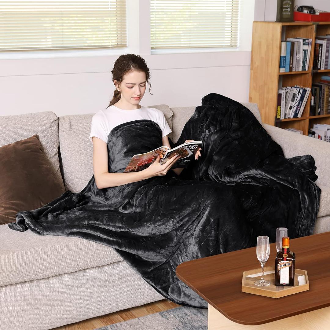 Electric Heated Blanket Full Size 50'' x 60'',Extra-Warm Lightweight Cozy Luxury Bed Blanket Machine Washable with 3 Heating Levels Auto-Off Machine Washable,ETL Certification - Black