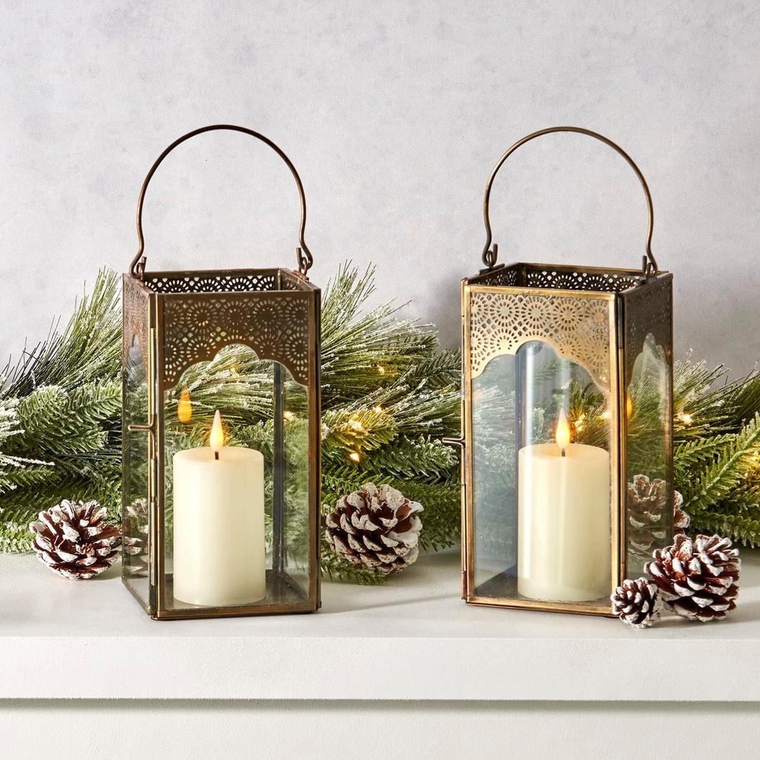 LampLust Lantern Candle Holder, 2 Pack, 6.5 Inch Candle Lantern Centerpieces for Tables, Ramadan Lanterns for Table Top Decor, Ramadan Decorations for Home, Wedding Table Decor, Moroccan Lantern (Nama)