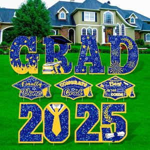 Yalikop Graduation Yard Sign Decorations Class of 2025 Grad Lawn Signs, 9 Pcs 16.5 Inch Congrats Grad Party Yard Signs with 18 Stakes for Outdoor 2025 Graduation Party Decor(Blue)