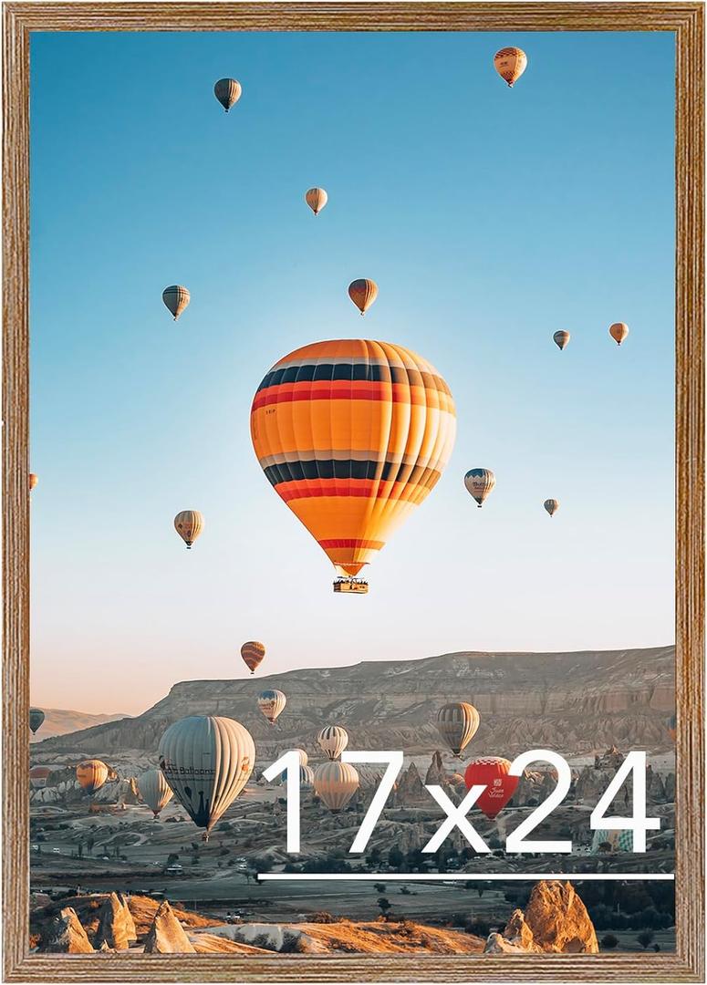17x24 Picture Frame Rustic Brown for Poster Photo Picture, Horizontal and Vertical Formats for Wall Hanging, 17 x 24 Wall Gallery Poster Photo Frame for 17 by 24 Photos Posters, Rustic Brown