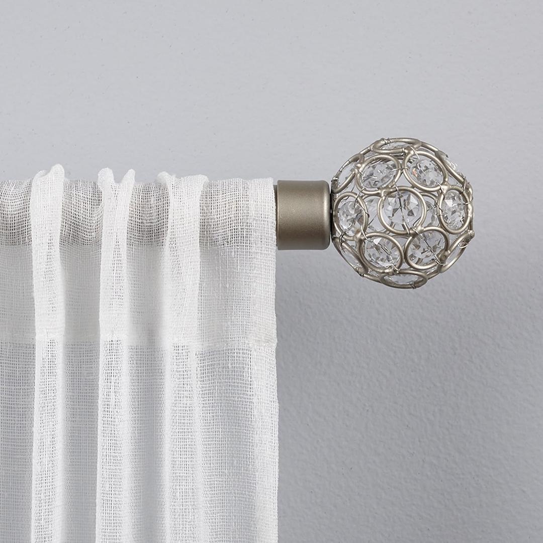 EXCLUSIVE HOME Rings 1" Curtain Rod and Coordinating Finial Set, Matte Silver, Adjustable 36"-72"
