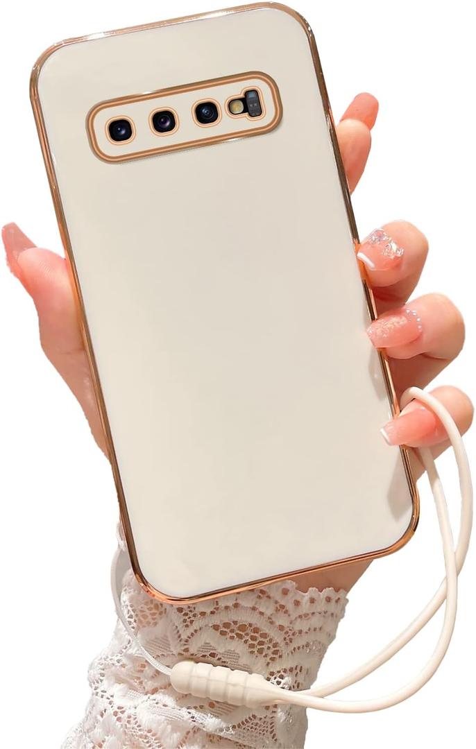for S10 Plus Case, Galaxy S10 Plus Case for Women Electroplating Luxury Bling Aesthetic Trendy Pretty, Full Camera Soft TPU Protection Shockproof Cover for Samsung Galaxy S10 Plus (2019) (White)