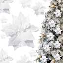8 Pcs 9.8in Christmas Poinsettia Decorations Artificial Velvet Flowers Christmas Glitter Poinsettia Flower Picks with Stems for Xmas Tree Ornament DIY Wreath Xmas Party Supplies (White)
