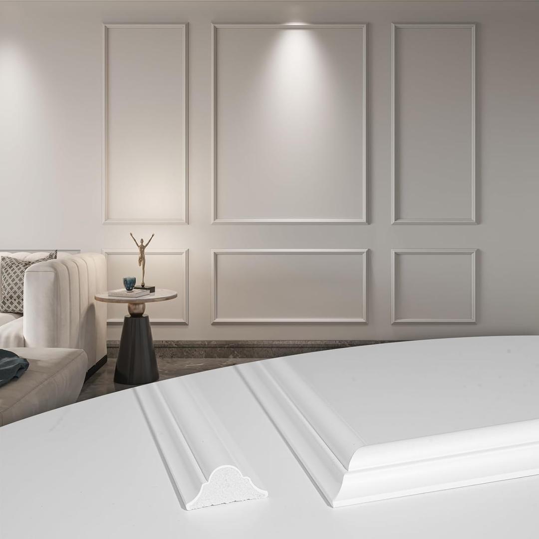 Art3d Pre-Cut Wall Molding Set of 6 pcs, Ready-to-Assemble Wainscoting Panels for Interior Wall Dcor Living Room Bedroom Accent Wall - Installed with Glue, 3 Top 3 Bottom (White: Style 1)