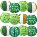 Huquary 12 Pcs 10 Inch St Patricks Day Paper Lanterns Party Decorations Round Green Shamrock Lanterns Clover Hanging Paper Decors for Irish Indoor St Patricks Day Outdoor Party Supplies