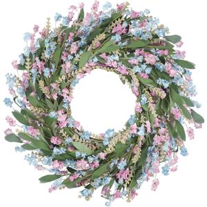 Lokeisna Spring Paper Wreath 24" Paper Wreath,Blue and Pink Spring Wreath with Paper and Fabric Flower,EVA Leaves,Flower Spike,All Seasons Wreath for Front Door,Living Room,Wedding (Blue)