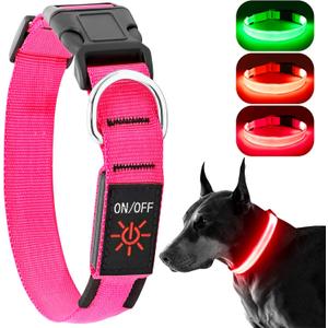 Light Up Dog Collar at Night, Led Dog Collar Adjustable, Lighted Dog Collar Rechargeable Waterproof, Dog Lights for Night Walking, Glow in The Dark Dog Collars Light for Medium Large Dogs PM (Rose Red)