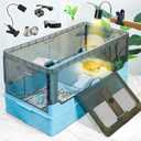 18.1x9.9x9.1 Turtle Tank Kit with Heat Lamp Filter and Wheels Aquatic Turtle Habitat and Aquarium for Small Turtles Hermit Crabs and Frogs Featuring Escape Proof Design and Easy Move Mobility Blue