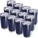20oz Tumbler Bulk Stainless Steel Tumblers with Lid Vacuum Insulated Double Wall Travel Coffee Mug Powder Coated Tumbler Cup for Hot and Cold Drinks(Navy Blue, 12 pack)