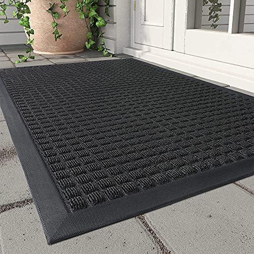 MontVoo-Door Mat Outside Entrance Outdoor Indoor Front Doormat for Entryway-Welcome Mat Durable Rubber Backed Entry Mat Non Slip Dirt Trapper Absorbent-Black 17x30