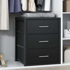 BOLUO Closet Drawers Black Fabric 3 Drawer Small Dresser for Closet Organizers and Storage Bedroom Dorm Modern
