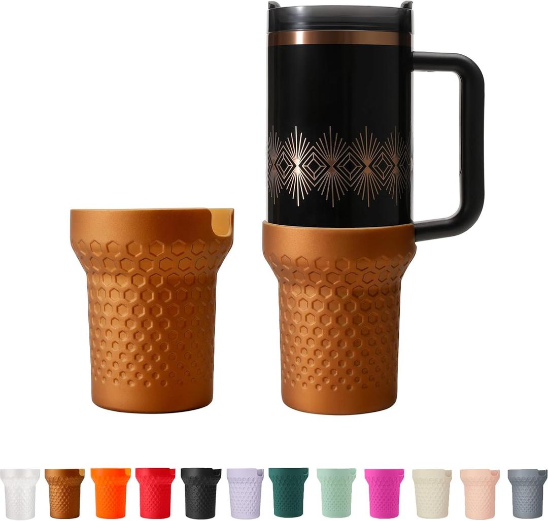 2 x Silicone Metallic Glitter Boot for Stanley 40oz Quencher H2.0 FlowState Tumbler & Adventure Tumbler (Bronze)