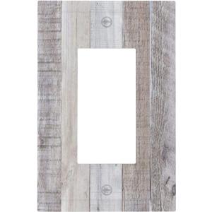 1 Gang Single Decorator GFCI/Rocker Wall Plate Distressed Vintage Rustic Lodge Gray White Grey Taupe Brown Wood Wooden Grain Electrical Outlet Decorative Receptacle Cover Light Switch for Dimmer, USB