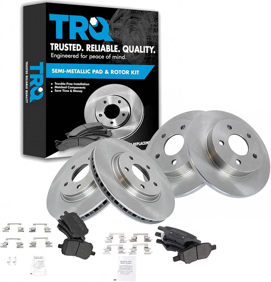 TRQ Brake Rotor & Premium Posi Semi Metallic Pads Front Rear Set for Chevy