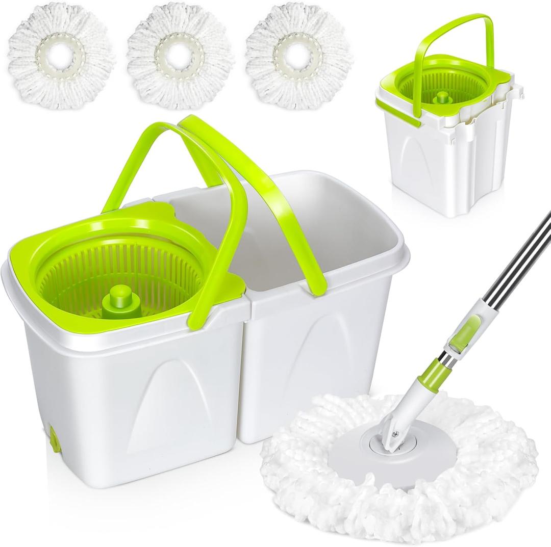 MASTERTOP Spin Mop Cleaning System, Mop and Bucket with Wringer Set for Floor Cleaning, Separate Clean and Dirty Water, Small Spinning Mop with 3 Washable Microfiber Mop Pads