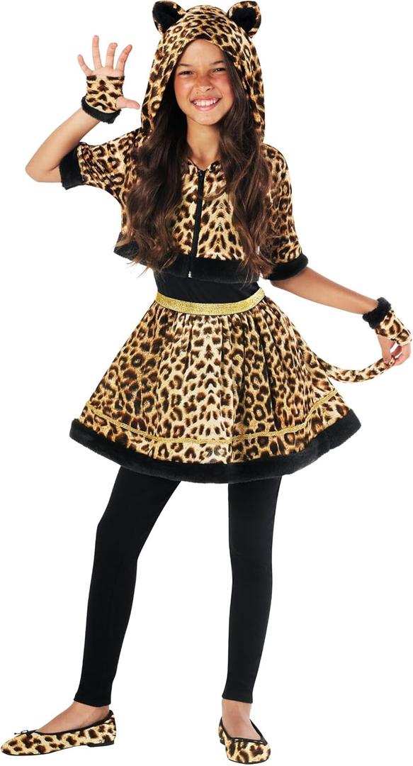 Morph Leopard Cat Costume for Girls - Kids Black Cat Halloween Costume (10-12 Years)