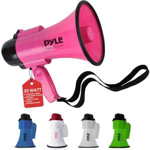 PYLE Portable Megaphone Speaker Siren Bullhorn - Compact and Battery Operated with 30 Watt Power, Microphone, 2 Modes, PA Sound and Foldable Handle for Cheerleading and Police Use PMP34PK (Pink)