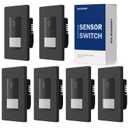 ELEGRP Occupancy Motion Sensor Light Switch, PIR Infrared Motion Activated Wall Switch, No Neutral Wire, Single Pole for CFL/LED/Incandescent Bulb, Wall Plate Included, UL Listed (6 Pack, Matte Black)
