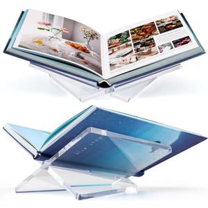 Acrylic Book Stand Clear Acrylic Book Holder, 8.5" x 6.4" x 3.5" Open Book Holder Stand for Display and Reading Cookbooks, Art Books, Bibles, Magazines - Home and Office (Clear, Medium)