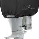 Explore Land Outboard Motor Cover - Waterproof 600D Heavy Duty Boat Engine Hood Covers - Fit for Motor 115-225 HP, Black