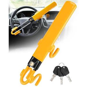 Tevlaphee Steering Wheel Lock - Heavy Duty Antitheft Device and Car Security Lock with Adjustable Locking and 3 Keys - Great Vehicle and Truck Deterrent (Yellow)