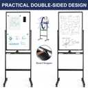 TANKEE Rolling Whiteboard, 40x24 Inches Standing White Board, Magnetic Double-Sided Mobile Whiteboard on Wheels, Large Dry Erase Board with Stand, Height Adjustable White Board for Office School Home