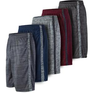 5 Pack: Men's Dry-Fit Sweat Resistant Active Athletic Performance Shorts (L)