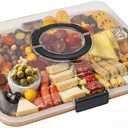 Renmxj Charcuterie Board with Clear Lid, Travel Portable Cheese Board Charcuterie Boxes Cutting Boards for Kitchen, House Warming Gifts New Home, Gifts for Women (6 Compartments Black)