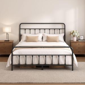 Full Size Metal Bed Frame with Headboard and Footboard,Black