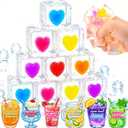 24 Pcs Ice Squishy Cube Stress Cube Toy with Greeting Cards,Squeeze Fidget Toys for Kids & Adults, Sensory Squishy Ice Cubes for Anxiety Relief, End of Year Gifts for Students, Classroom Prizes