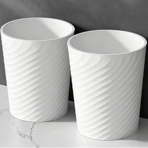 Plastic Small Bathroom Trash Can 1.8 Gallon Waste Basket 2 Pack Garbage Can for Toilet Office Bedroom, White