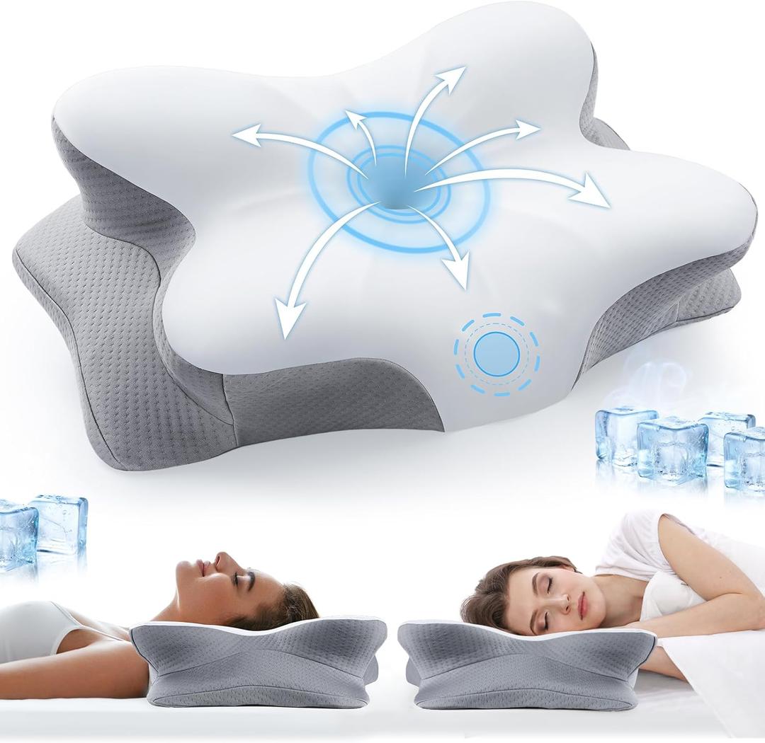 Cervical Neck Pillow for Pain Relief Sleeping, Neck Support Pillows for Sleeping with Cooling Pillowcase, Ergonomic Memory Foam Pillows, Contour Orthopedic Pillow for Side Back Stomach Sleeper