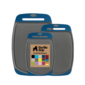 GORILLA GRIP Oversized 100% BPA Free Reversible Kitchen Cutting Board Set of 3, Juice Grooves, Dishwasher Safe, Blue Gray