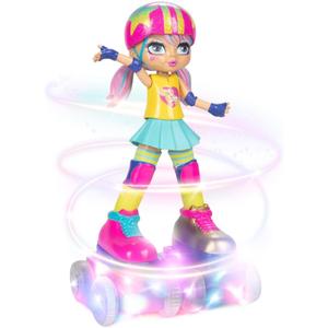 Rock N Rollerskate Doll Rainbow Riley Light Up Remote Control Rollerskating Doll - Plays Music and Skates!, 10" H