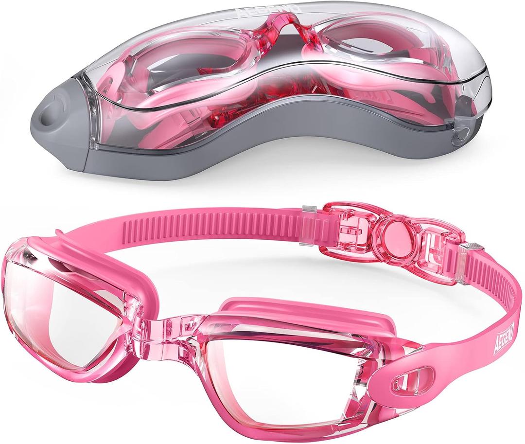Aegend Swim Goggles, Swimming Goggles No Leaking Full Protection Adult Men Women Youth (Rose Red)
