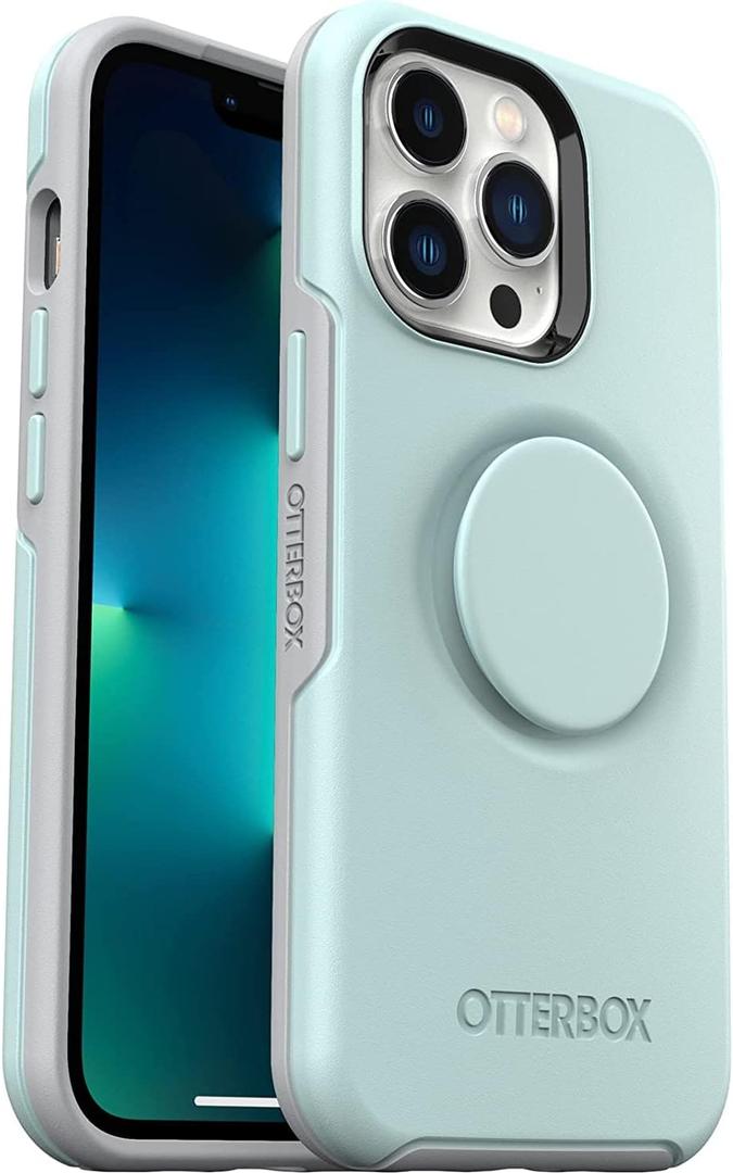OtterBox iPhone 13 Pro Otter + Pop Symmetry Series Case - Tranquil Waters (Blue), Integrated PopSockets PopGrip, Slim, Pocket-Friendly, Raised Edges Protect Camera & Screen