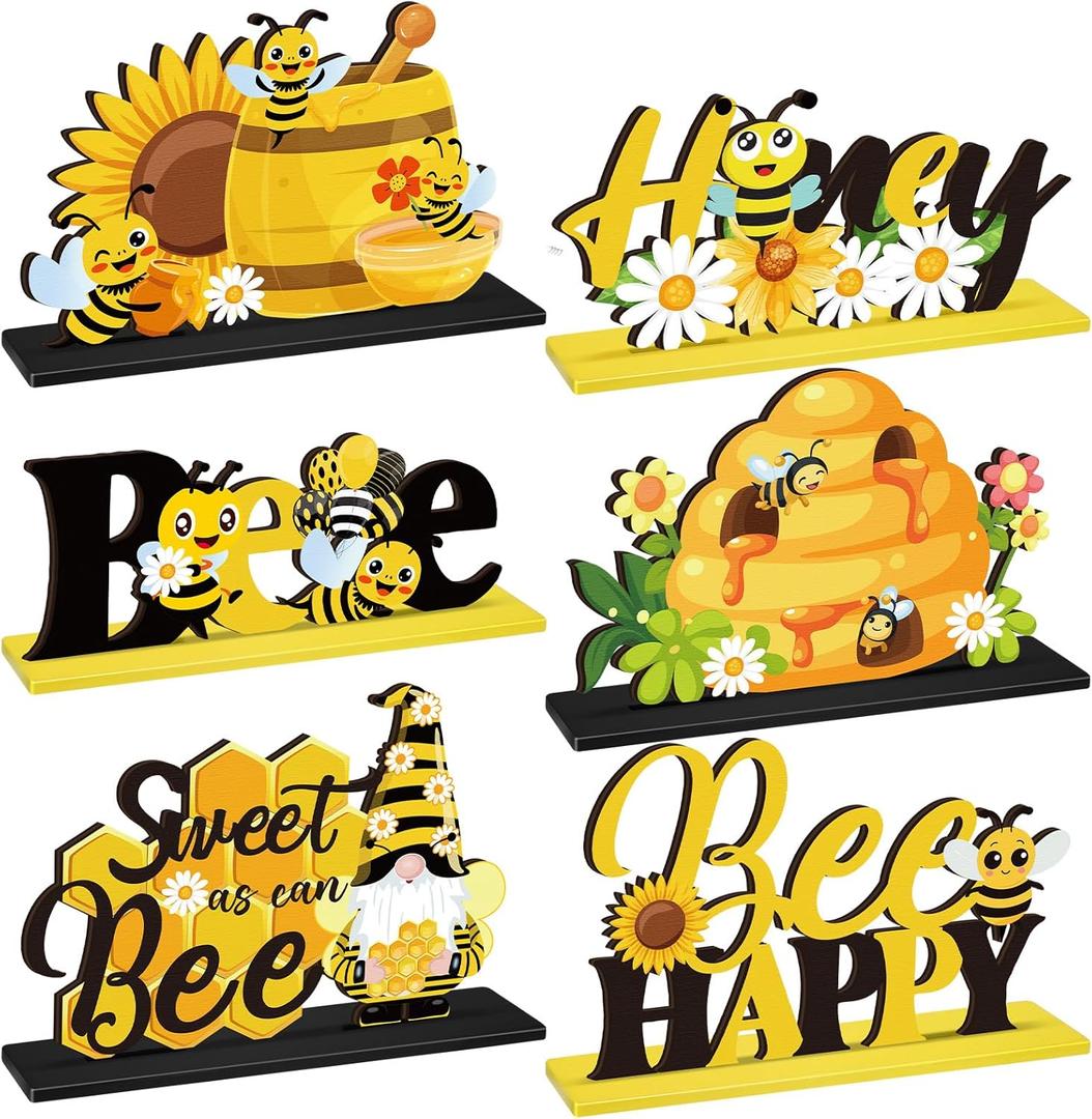 6 Pcs Bee Baby Wooden Centerpiece Honey Bee Baby Shower Decorations Wood Table Centerpieces Gnome Tabletop Detachable Sign for Birthday Party Home Decoration