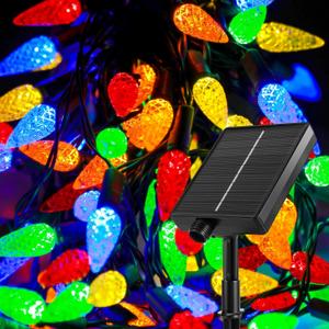 PregDoc C6 Solar Outdoor Christmas Lights, 39ft 100 LEDs Multicolor LED C6 Solar Christmas String Lights Outdoor, Xmas Fairy Lights Waterproof for Yard Garden Patio Garland Fence Garland Decor