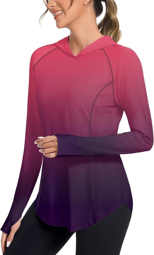 Bashafo Women UPF50+ Long Sleeve Shirts UV Protection Lightweight Sun Hoodie Hiking Workout Tops Quick Dry Outdoor, Small