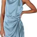 PRETTYGARDEN Women's Short Formal Satin Dress Summer Sleeveless Mock Neck Tie Waist Cocktail Party Dresses (Medium, Light Blue)