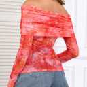ZAFUL Women's Sexy Off The Shoulder Mesh Tops Sheer Stretchy Shirts Party Going Out Blouse (Red, M)