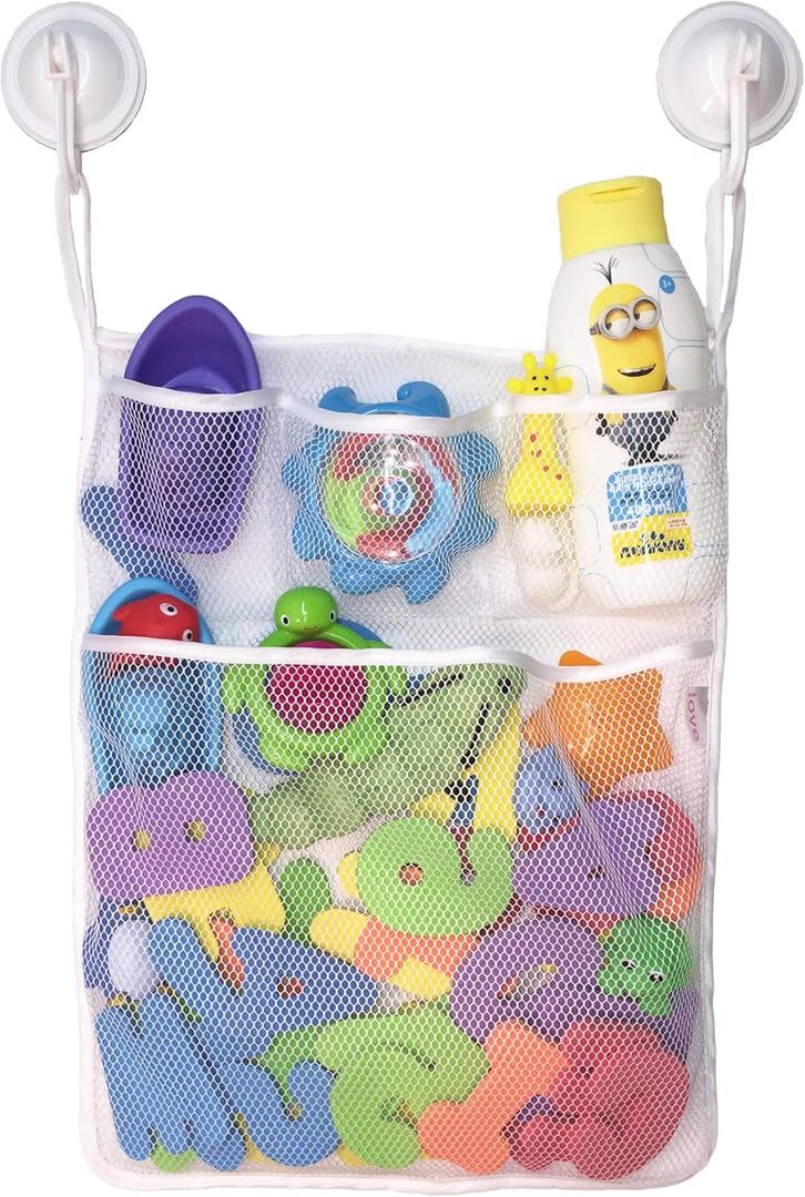 Lilly's Love Bath Toy Storage - Large 14 x 20 inch Bathtub Toy Holder + 2 Locking Hooks, Quick Dry & Easy for Kids to Put Bath Toys Away