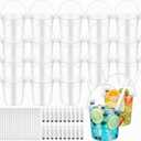 Willinglong 20 Set 32oz Clear Plastic Drink Buckets Rum Buckets for Drink with Straws, Lids and Beverage Syringes Reusable Iced Coffee Cups for Rum Wine Beer Cocktail Beverage Lemonades