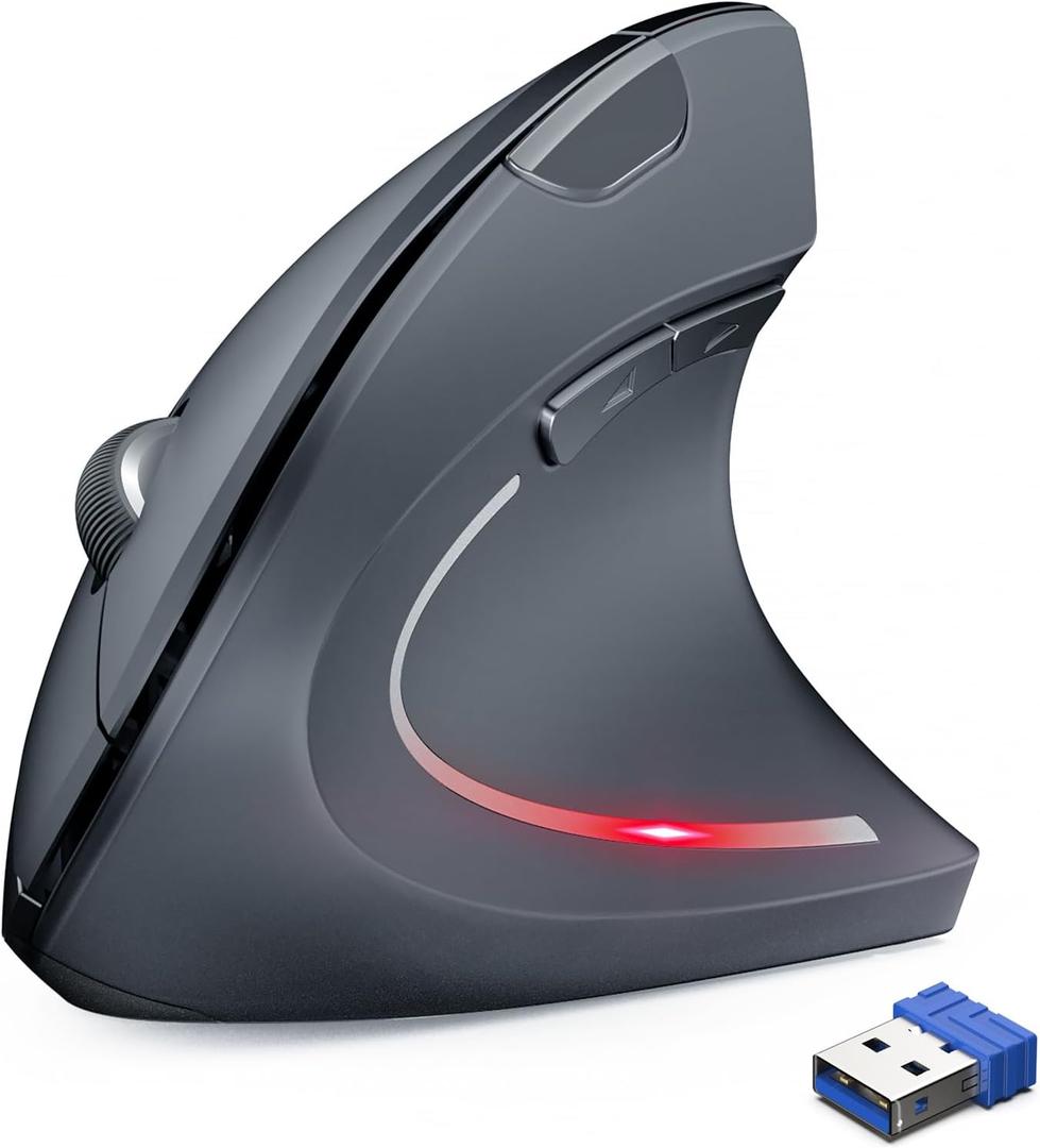 TechRise Ergonomic Mouse, 2.4GHz Optical Vertical Mouse with 5 Adjustable DPI Levels, Up to 4800 DPI, Silent Wireless Mouse with 6 Ergonomic Buttons for Laptop, Desktop, PC, MacBook - Gray