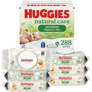 Huggies Natural Care Sensitive Baby Wipes, Unscented, 6 Packs, 288 Wipes | Fragrance Free, Gentle Clean, Hypoallergenic, Dermatologist Tested, No Harsh Irritants, 1-Handed Dispensing