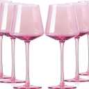 Pink Wine Glasses Set Of 6 - Crystal Colorful Wine Glasses With Long Stem and Thin Rim,Modern Colored Wine Stemware for Wedding,Birthday,Anniversary18oz(Pink)