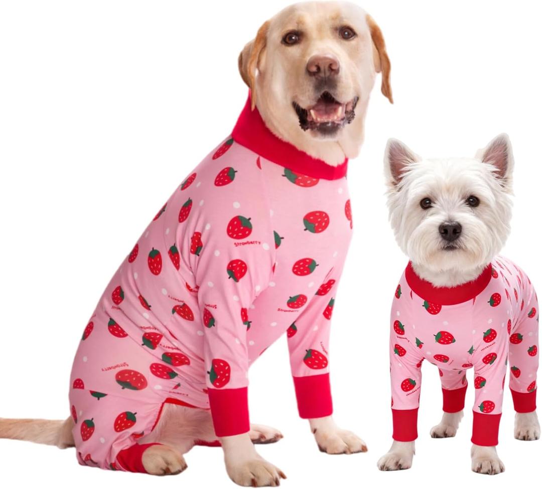 Dog Recovery Suit After Surgery Female Male, Medium Large Dog Neuter Shirt Cone Alternatives Prevent Licking Surgical Onesies (Strawberry, XL)