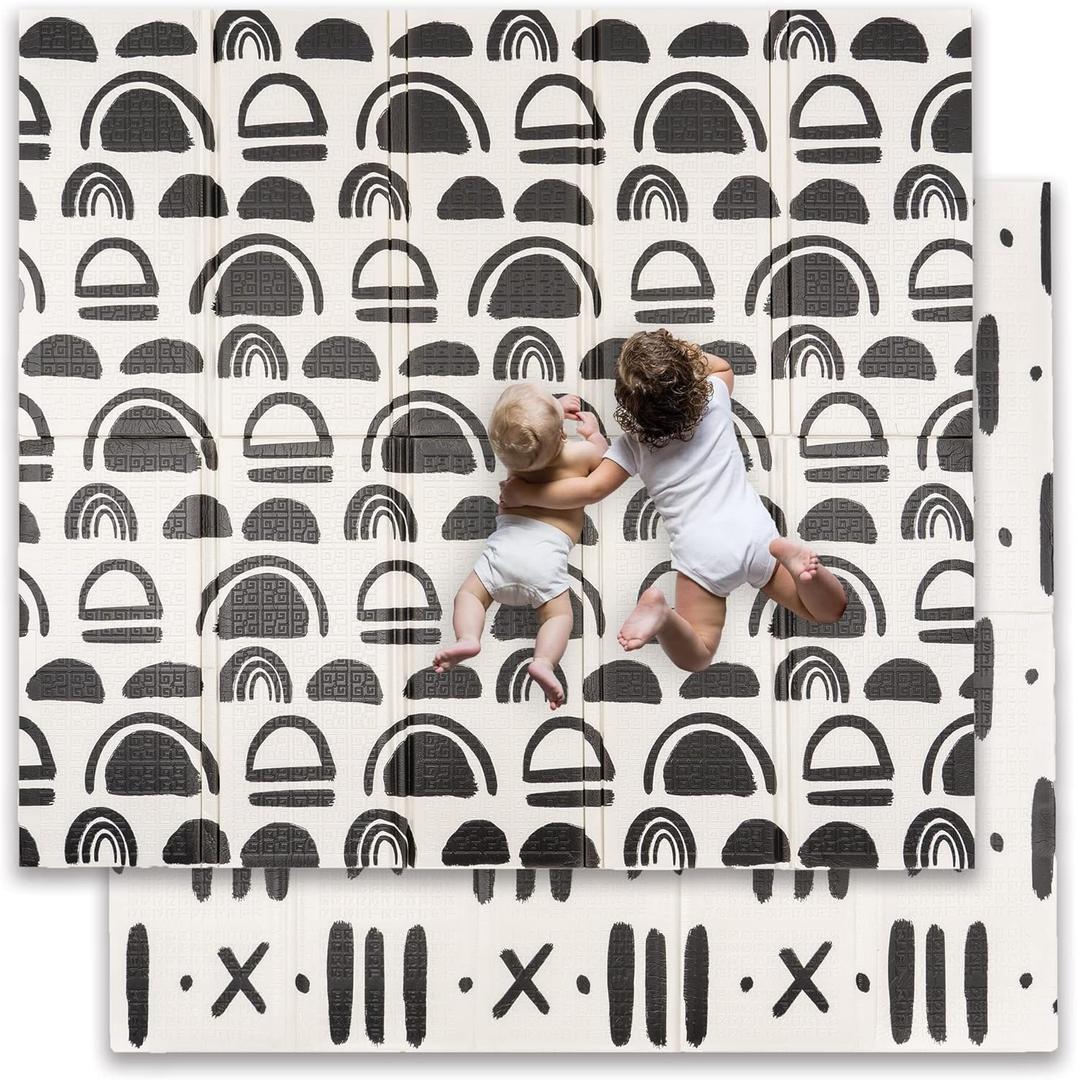JumpOff Jo - Extra Large Waterproof Foam Padded Play Mat for Infants, Babies, Toddlers, Play Pens & Tummy Time, Foldable Activity Mat, 77 x 70 x 0.6 inches (Black and White)
